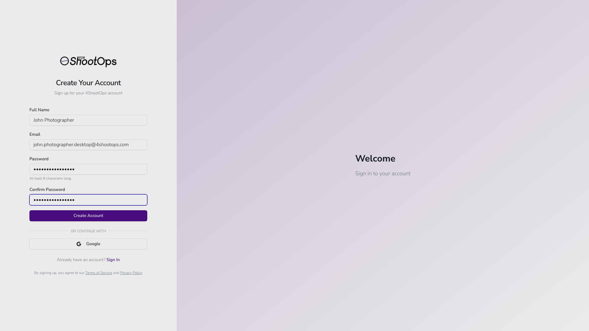 Formulario de registro completado listo para enviar