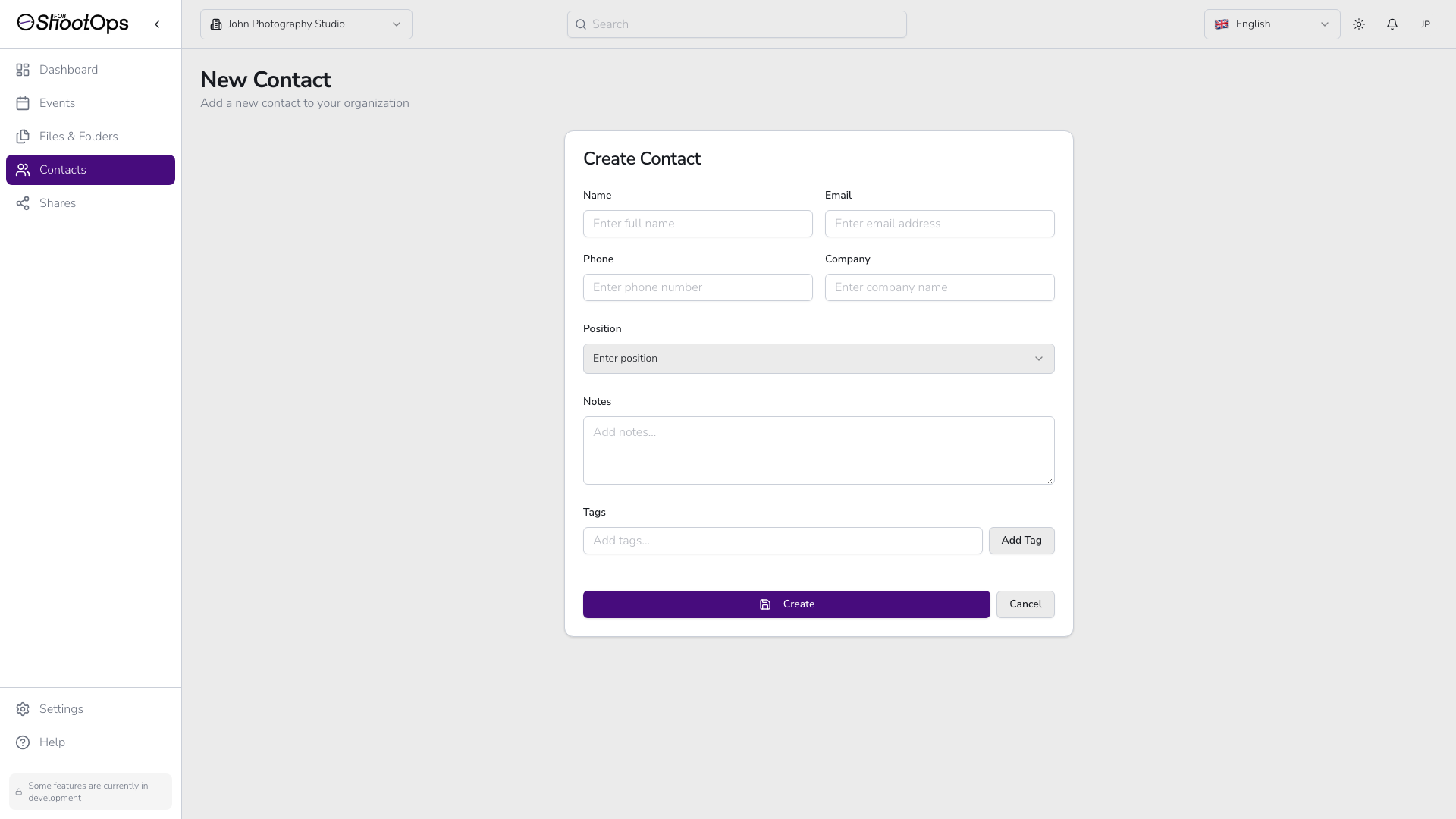 Formulario de contacto vacío