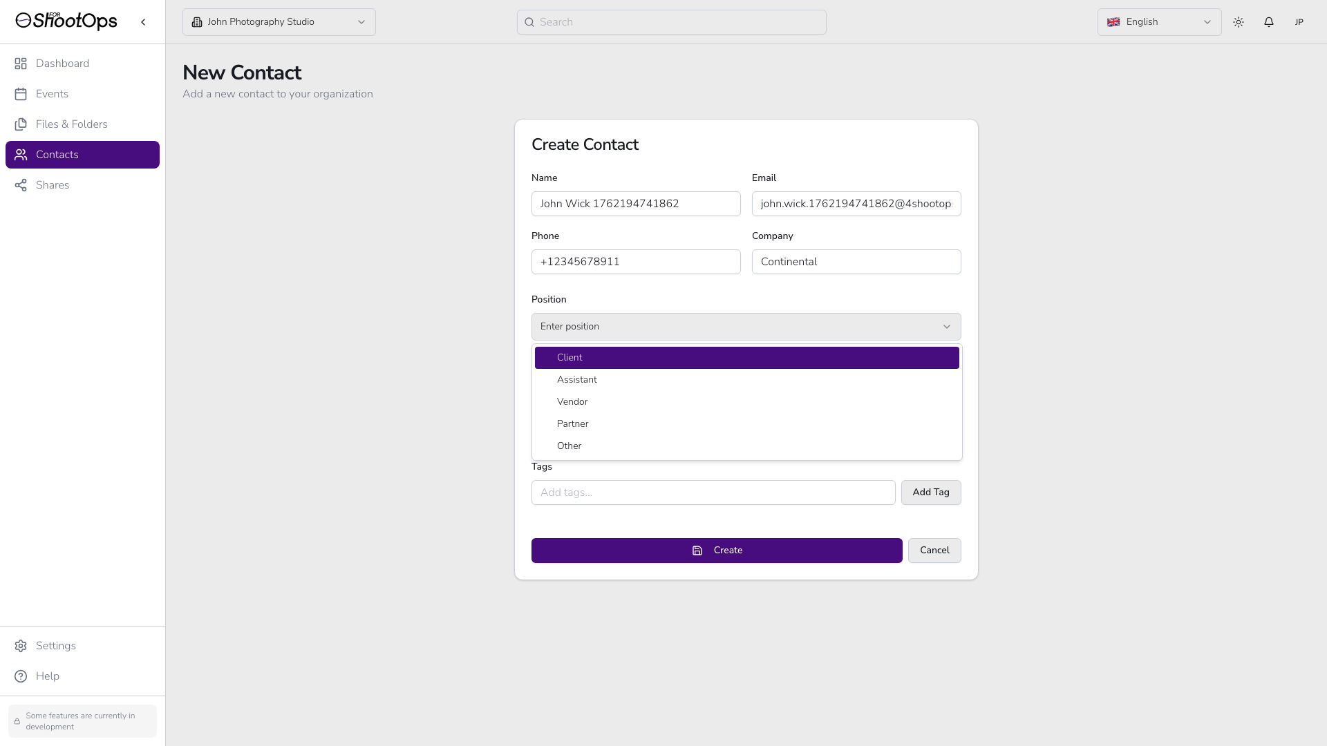 Menú desplegable de posición mostrando opciones de rol