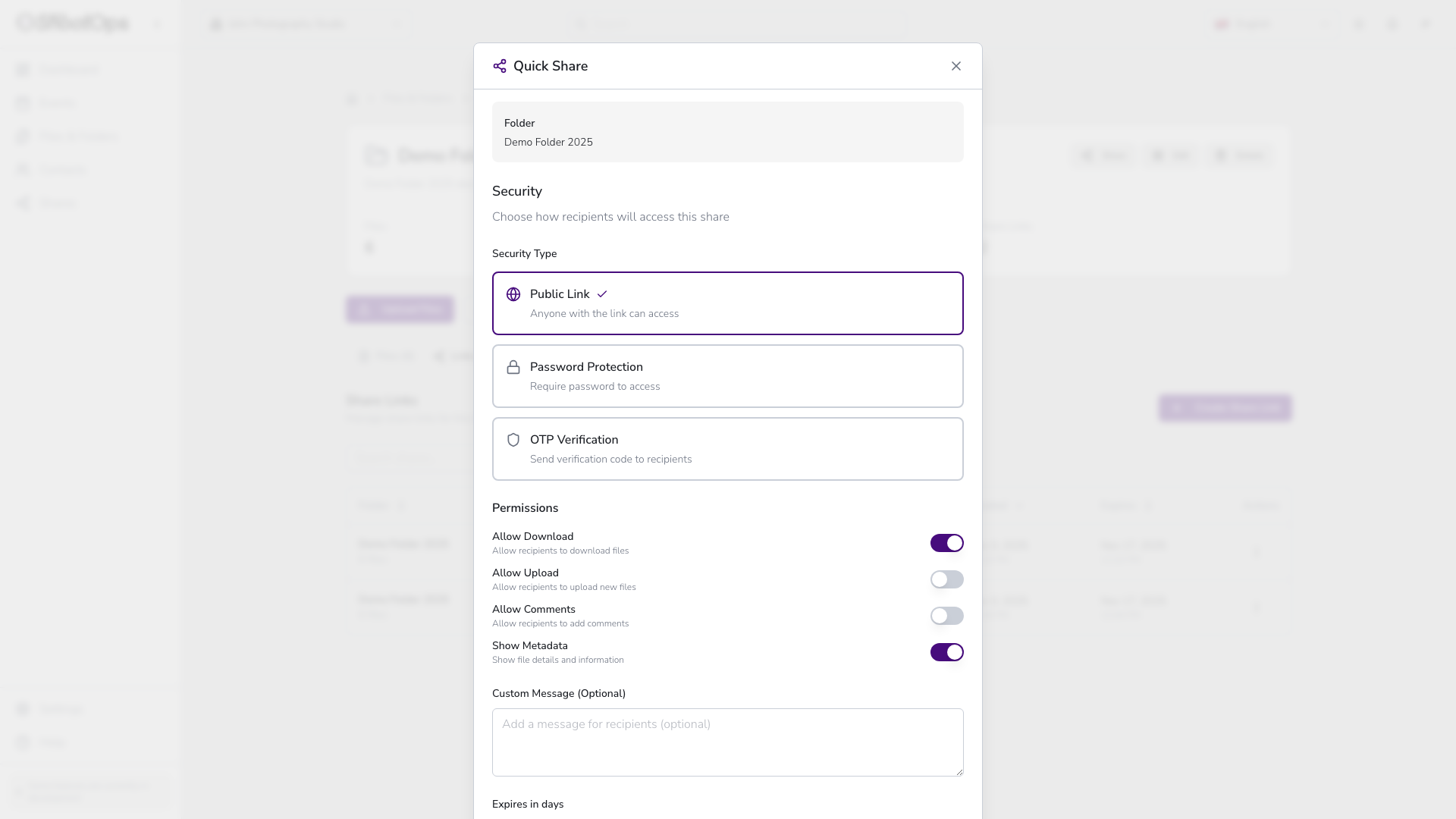 Sección de Tipo de Seguridad con tres opciones