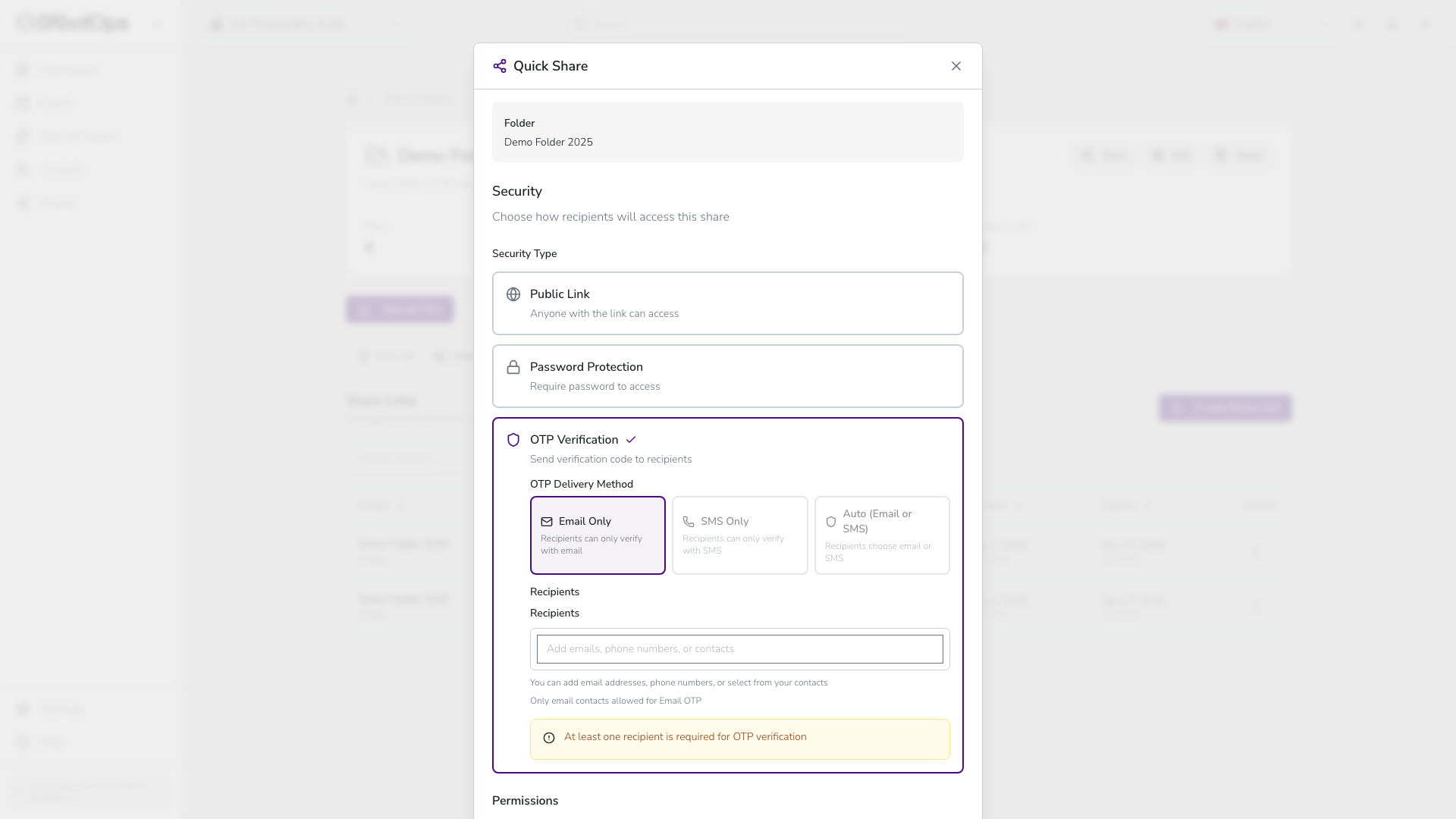 Opción de verificación OTP
