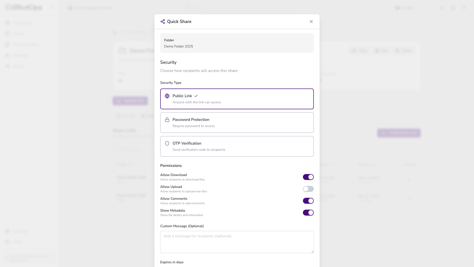 Sección de permisos con cuatro interruptores