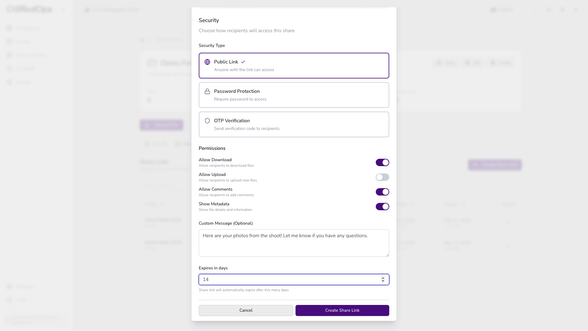 Formulario de Compartir Rápido completado