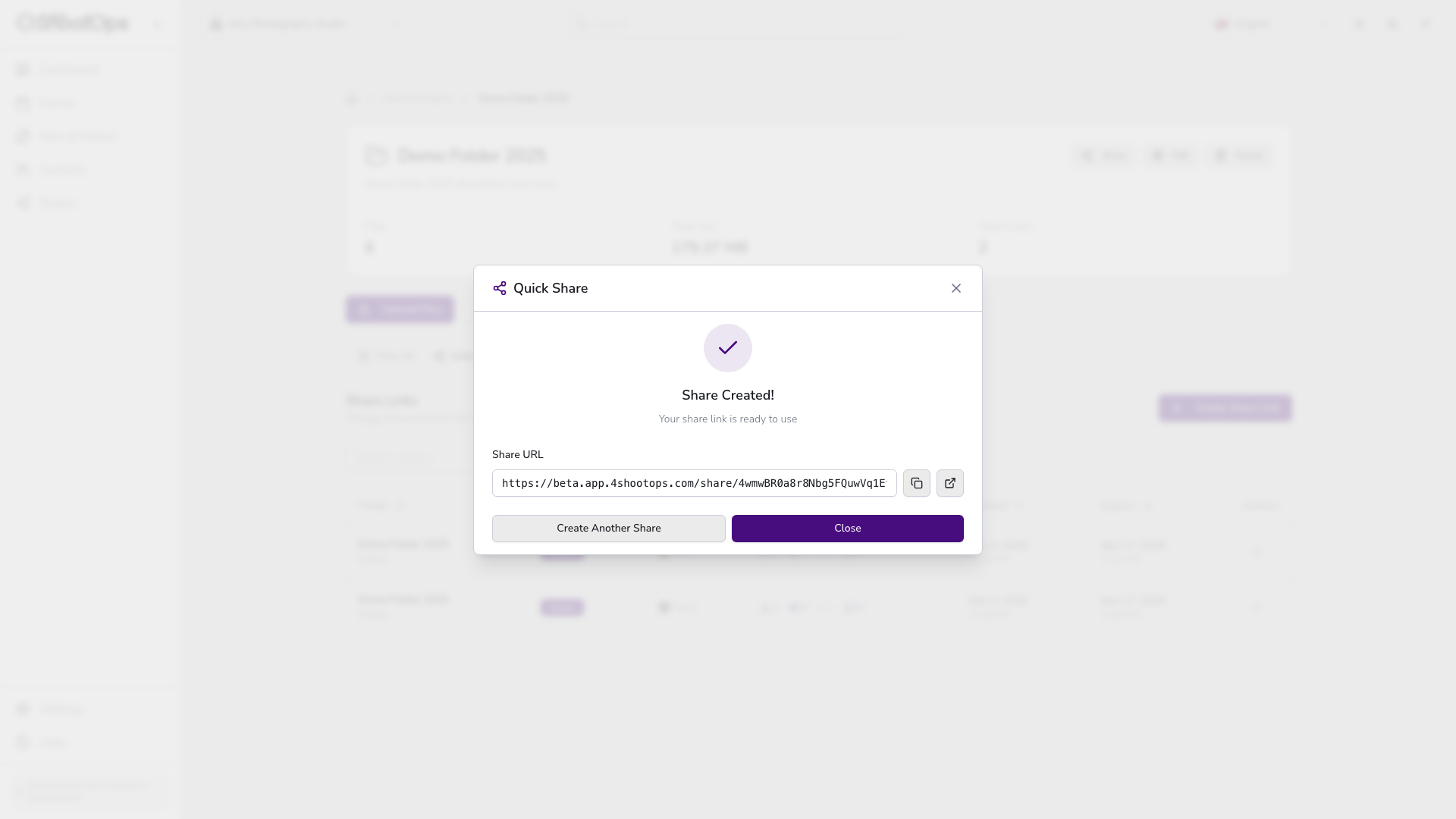 Diálogo de éxito de Compartido Creado
