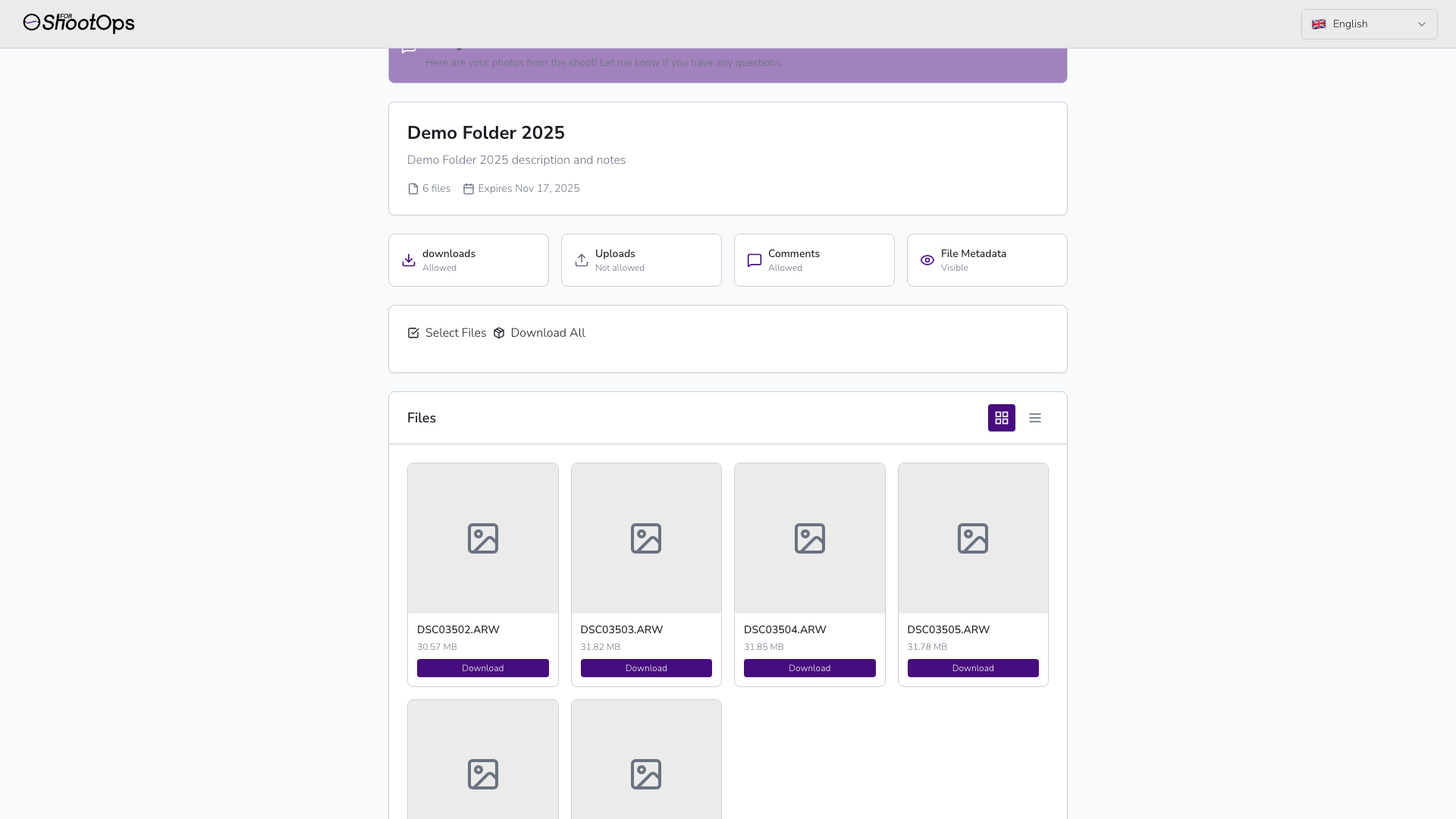 Página de compartido público desde perspectiva del cliente