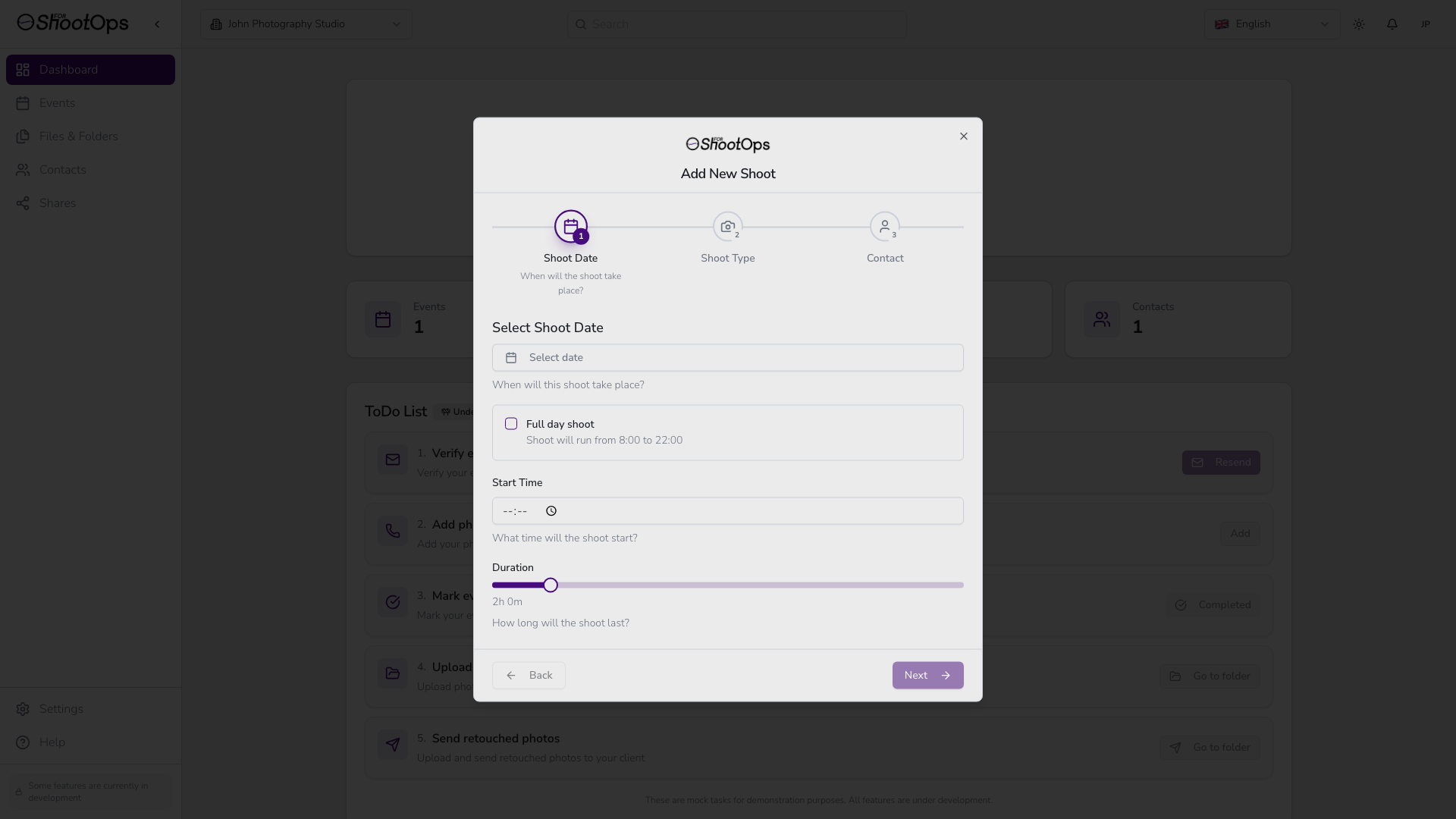 Selección de fecha del asistente - vacío
