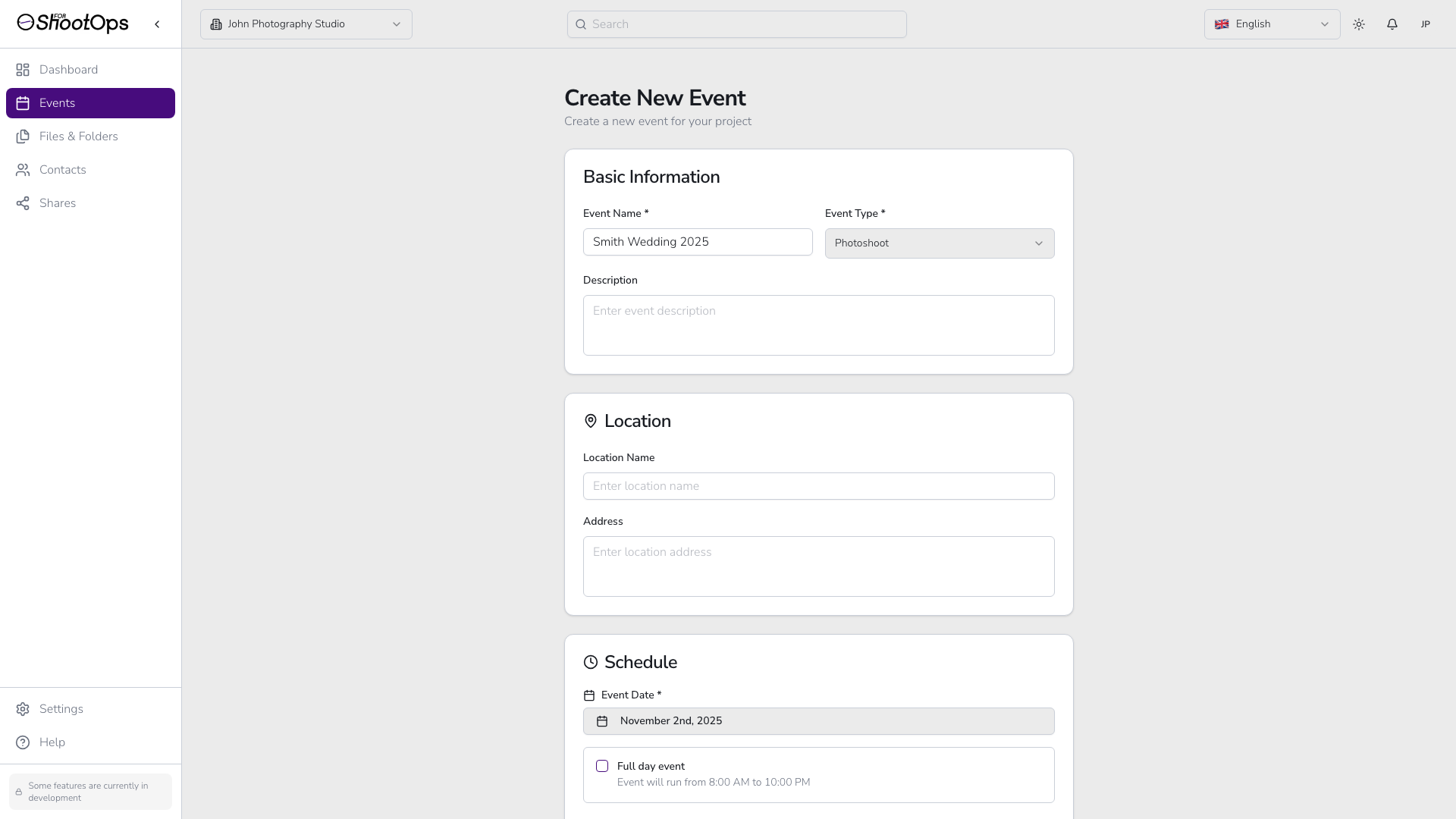 Sección de información básica completada