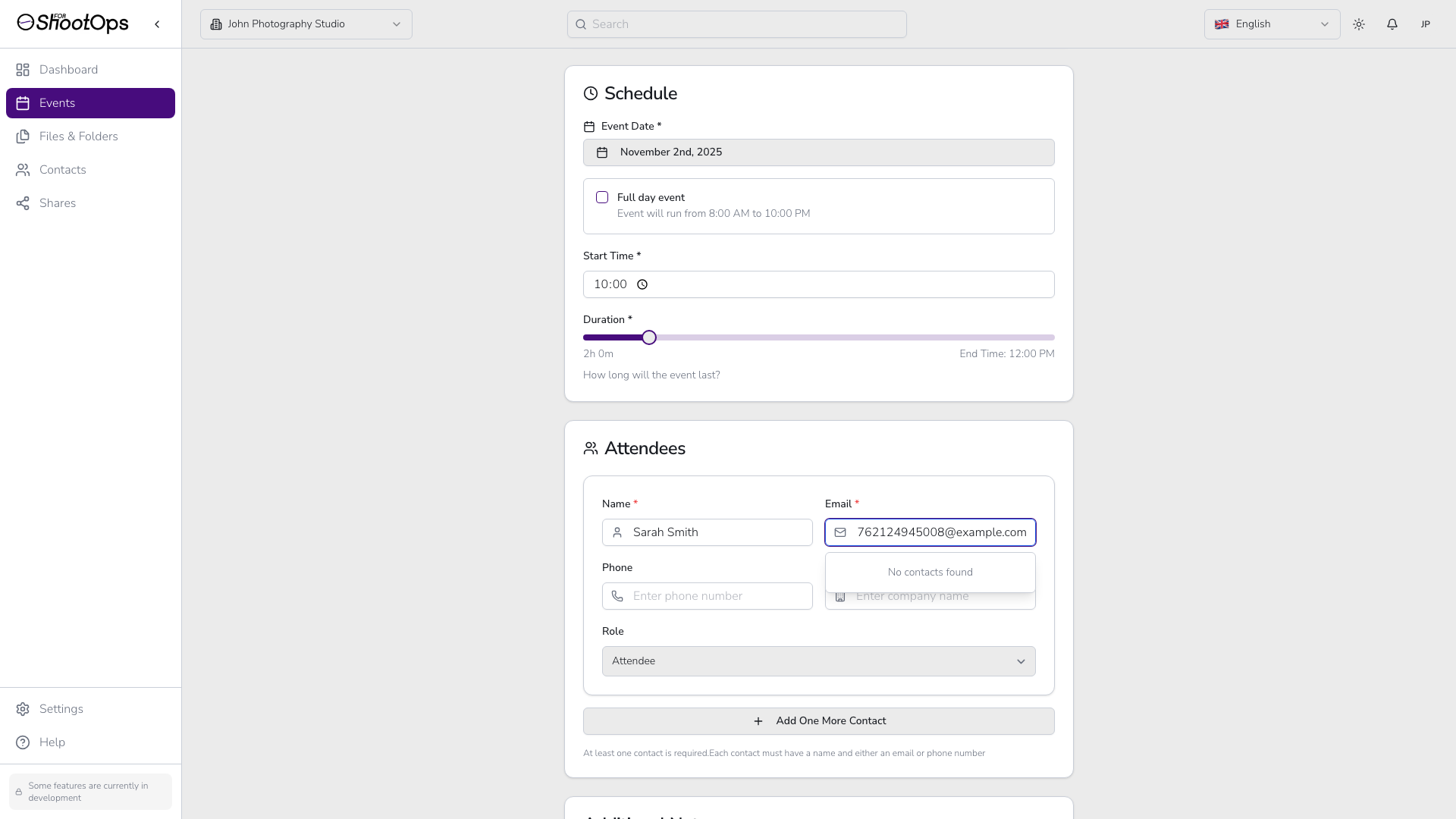 Secciones de programación y asistentes completadas
