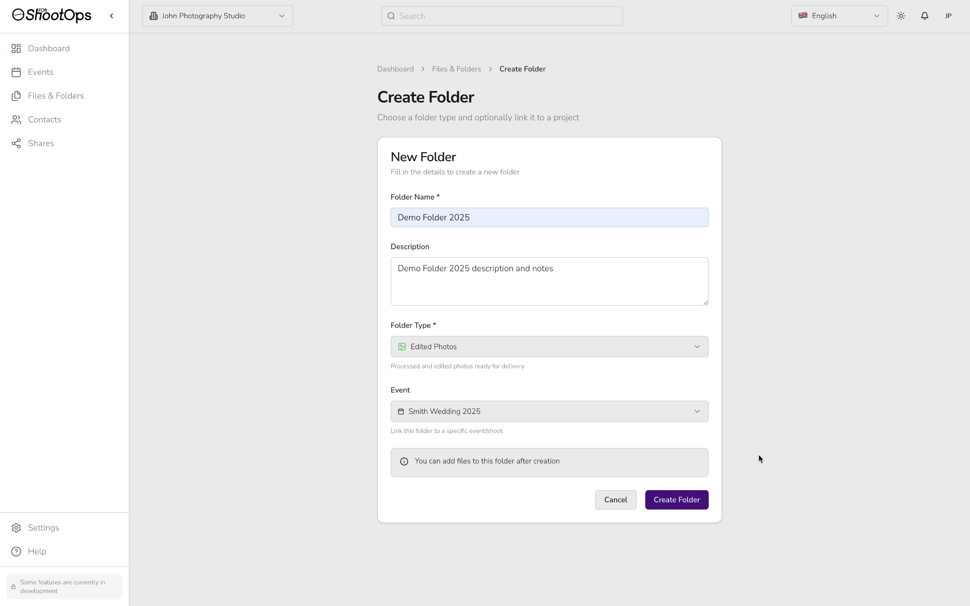 Formulario de carpeta completado listo para enviar