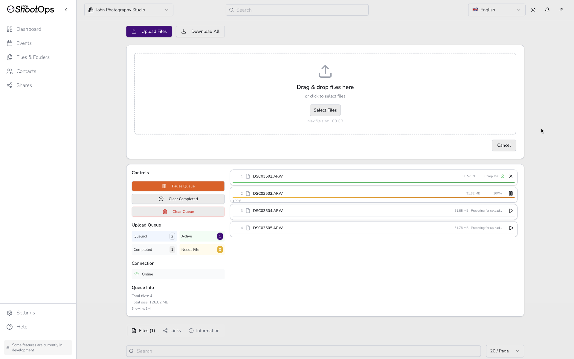 Cargas activas con indicadores de progreso